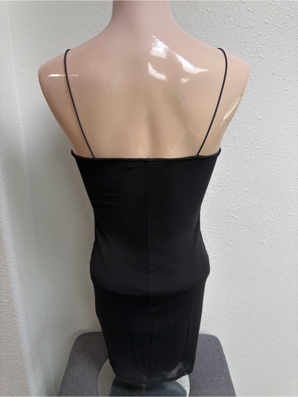 Forever 21 Black Sheer Mesh Bodycon Mini Dress Spaghetti Strap S - Picture 3 of 4
